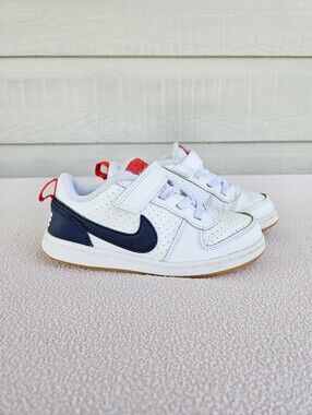 Nike Court Borough Low TD SZ 10C Leather White Blue Red Hook & Loop 870029-105